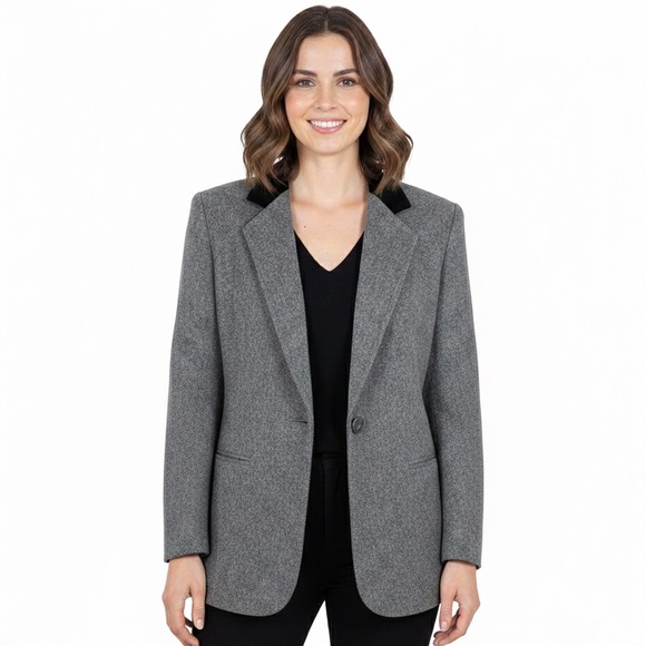 Sag Harbor Jackets & Blazers - Sag Harbor Women 4P Blazer Gray Wool Blend Velvet Collar Classic Professional